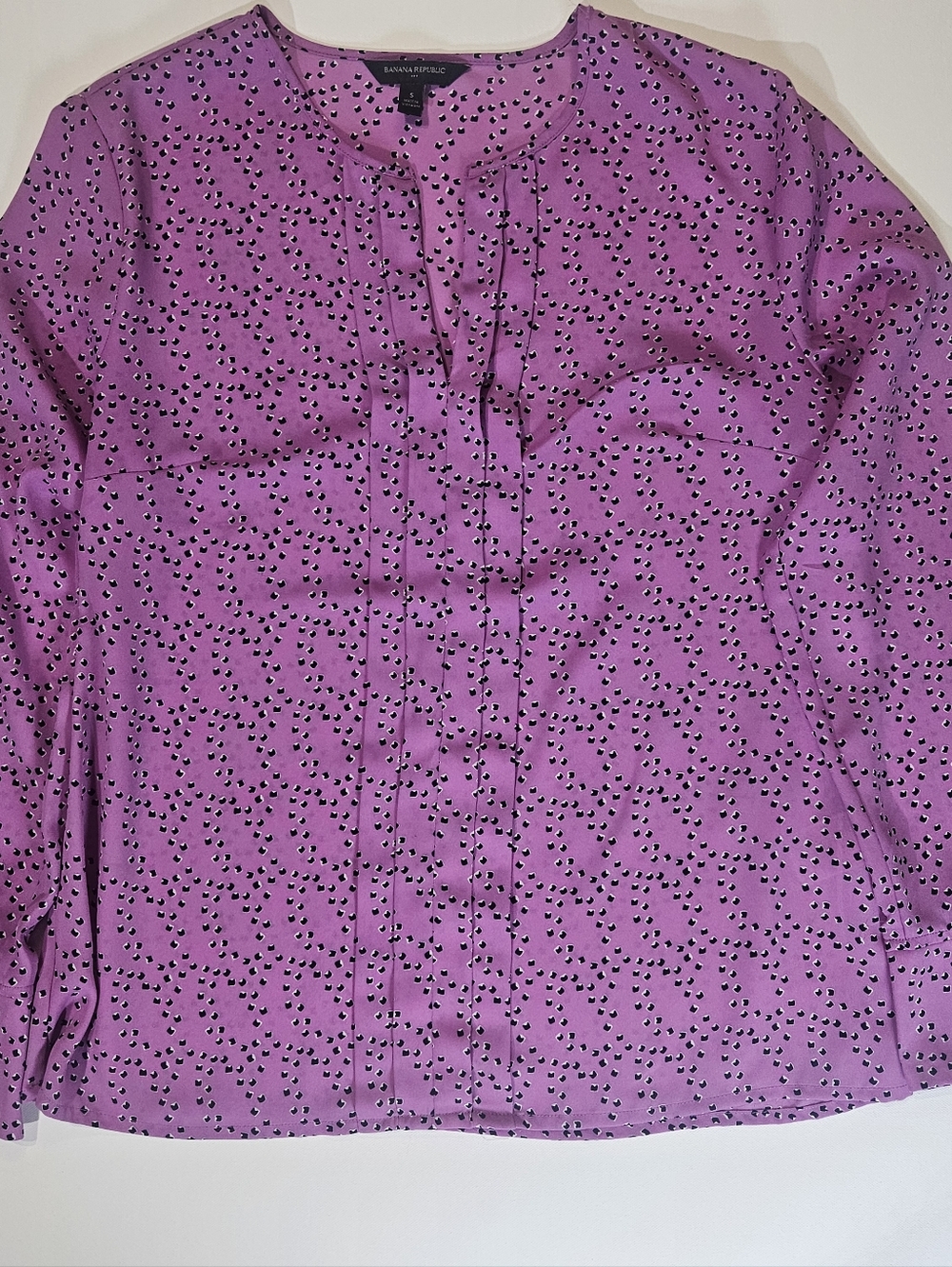 Banana Republic Blouse Womens Small Purple Black‎ Geometric Pleated Office Top